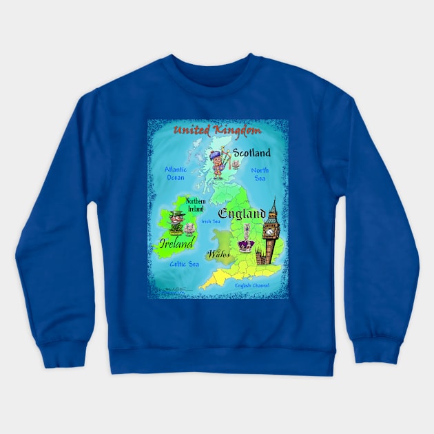 United Kingdom Fun Map Crewneck Sweatshirt by Kevin Middleton